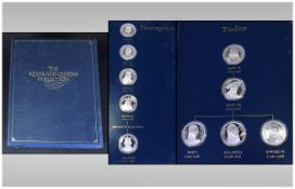 Franklin Mint The Kings & Queens Collection Comprising 43 Sterling Silver Medallions, Portraying All