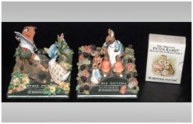 Beatrix Potter Set Of Two Tableaus, One of Jemima Puddle Duck THe Other Of Peter Rabbit. Bases