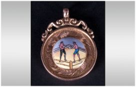 9ct Gold Enamelled Boxing Medal, The Enamelled Front Depicting Two Fighters, Fully Hallmarked For