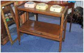 Oak Two Tier Adjustable Tea Trolley with square legs and castor feet. 34 inches wide and 30 inches