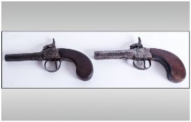 WITHDRAWN  Pair Of Single Shot Percussion Boot Pistols With Steel Barrel, Trigger, Guard & Hammer