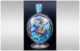 Oriental Enamelled Scent Bottle, The Front And Reverse Depicting Charging Elephants With Floral