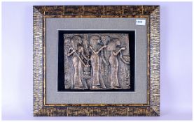 Egyptian Brass Relief From An Antique Freize Of Three Maidens in a bronzed finish. Framed &