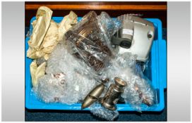 Box Of Misc Oddments, Comprising Silver Plate, Pottery, Cameras etc