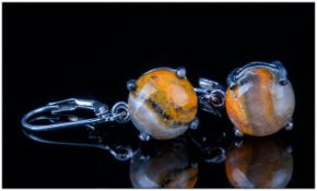 Bumblebee Jasper Drop Earrings, each lever back fitting set with a round cabochon cut of 3.25cts