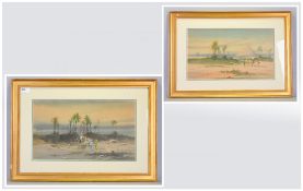 Robert Macauley Early 20th Century Artist Pair of Watercolours, Desert Oasis Scenes. Signed to Lower