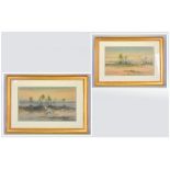 Robert Macauley Early 20th Century Artist Pair of Watercolours, Desert Oasis Scenes. Signed to Lower