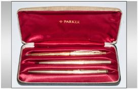 Parker Vintage 12ct Gold Plated Ball Point Pens 3 in total. Original box.