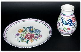 Poole - Monogrammed 1950's - Le Pattern Alpine White Glazed Vase and Matching Plate, Designer