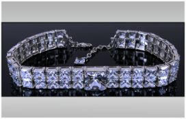 Newbridge Silverware Clear Crystal Choker, Double Row Of Faceted Princess Cut Stones, Complete