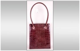 Dark Brown Crocodile Skin Style Handbag