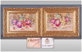 Royal Worcester Very Fine Hand Painted Signed Pair Of Fruits Plaques, by E Townsend. Date 1976.