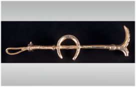 Equestrian Interest, Silver Gilt Brooch In The Form Of A Riding Crop And Horseshoe