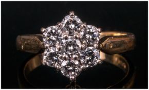 18ct Gold Diamond Cluster Ring Set With 7 Round Modern Brilliant Cut Diamonds, Flowerhead Setting,