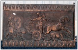 Bronzed Wall Plaque Depicting Assyrian King Hunting Lions, 15½ x 27 Inches