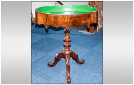 A French Walnut Antique Jardiniere Stand Table with an oval shaped top and metal lined. On a