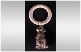 Childs Bone Teething Ring With Attached White Metal Bell Realistically Modelled In The Form Of A