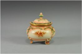 Hadley's - Faience Worcester Lidded Pot Pourri with Floral Decoration, to Cover and Sides. Hadley