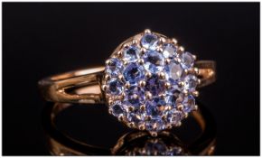 9ct Gold Dress Ring Set With A Cluster Of Tanzanites, Fully Hallmarked, Ring Size P