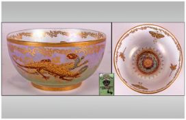 Crown Devon Lustrine Bowl, Decorated with Images of Butterflies and Reptiles, with Gilt Border. c.