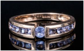 9ct Gold Dress Ring Set With A Row Of Tanzanites, Fully Hallmarked, Ring Size J½