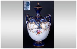 Royal Worcester Hand Painted Two Handled Urn Shaped Vase date 1901. Height 7.75 inches. Over painted