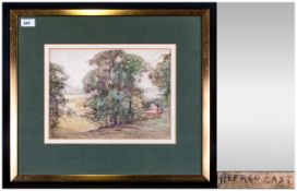 Alfred East Watercolour Drawing of a Country Wooded Landscape With a Cottage, Signed, Framed and