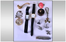 Small Collection Of Oddments Comprising Wristwatches. Pocket Watch, Chains, Cufflinks etc