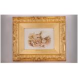Framed Watercolour After Birket Foster R.W.S Country Lane Cottage Scene With Mother And Children,