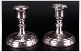 Mappin & Webb Pair of Silver Squat Candlesticks. Hallmark Birmingham 1998. Each 3.75 Inches High.