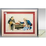 GIANNI 19thC Italian Framed Watercolour Of Typical Style Portrait Figures, Gentlemen At Dinner,