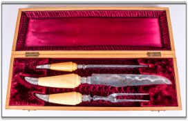 Victorian Deluxe Boxed Bone and Silver Handle 3 Piece Carving Set. Hallmark Sheffield 1889.