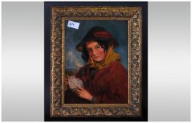 Victorian oil of a gypsy card reader 11 x 9 inches (image)