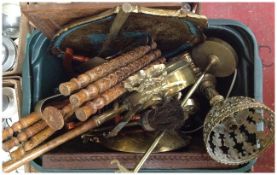 Box of Miscellaneous Brass and Wood Items