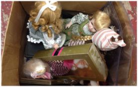 Box of Dolls with stands and display cases