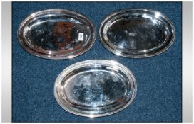 Three Late 19thC Elkington Silver Plate Oval Platter Dishes, All Fully Marked, 10x14 Inches