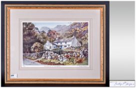 Judy Boyes Framed Limited Edition Coloured Print. Mounted and behind glass. Titled 'Farmhouse in