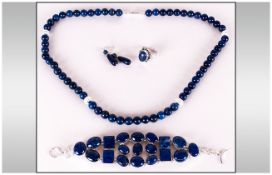 Lapis Lazuli 925 Silver Bracelet, Ring & Ear Pendants 92 grams, plus 10mm Lapis Bead necklace with