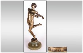 Josef Lorenzl (1892-1950) Art Deco Bronze Nude Figure Of A Dancing Girl,  Standing On One Keg with