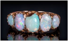 Victorian 18ct Gold Set Five Stone Opal Ring. Not Marked but Tests Gold. 4.7 grams.