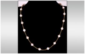 18ct Gold Quality Ladies Necklace Set With Cultured Pearl Spacers. Marked 750. Length 16 Inches.