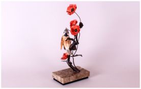 Albany Fine China Ltd Edition and Numbered Hand Painted Bronze Bird Figure mounted on a marble