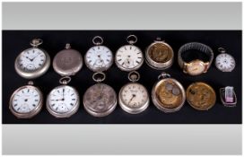 Mixed Lot Of Pocket Watches. Silver Open Faced, Nickel Plated etc A/F Spares Or Repair