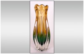 Murano Vase, Amber and Green Colour. c.1975. Excellent Condition. Height 9.5 Inches.