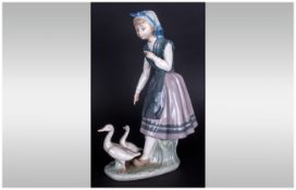 Lladro Figure ' Aracely With Her Pet Duck ' Model No.5202. Issued 1984. Height 9.75 Inches. Mint