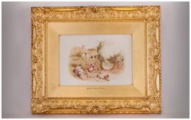 Framed Watercolour After Birket Foster R.W.S Country Lane Cottage Scene With Mother And Children,