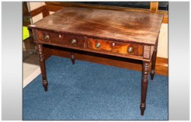 Victorian Mahogany Side Table, Rectangular Form with 2 Frieze Drawers, Ivory Escutcheons and Brass