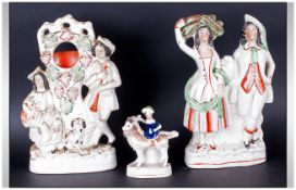 Pair Of Staffordshire Flatback Figure Groups, Each Approximately 12'' in height. Plus one other.