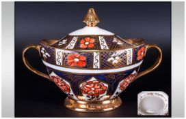 Royal Crown Derby Style Two Hand Painted Two Handled Lidded Bowl 'Lancashire Rose' pattern. Signed