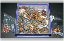 Mixed Lot Of Costume Jewellery, Comprising Mostly Brooches, Odd Silver, Ring etc